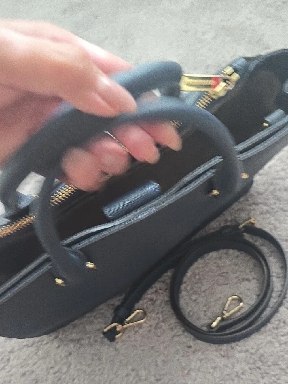 Michael Kors Navy Saffiano Satchel with Gold Hardware